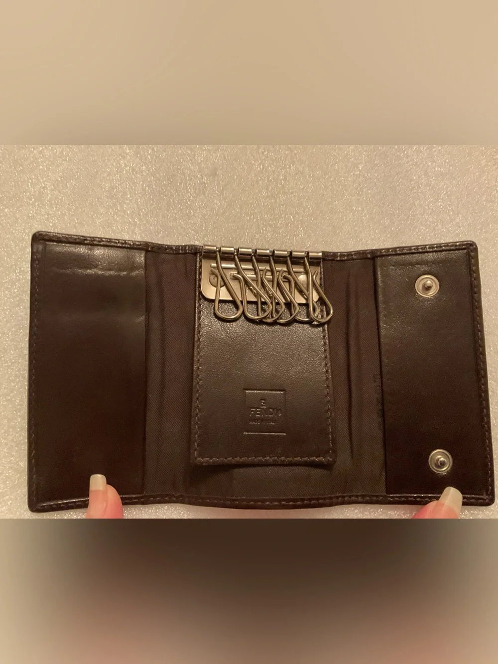 Vintage 1990s Y2K Fendi Zucca FF 6-Key Holder Case Brown Leather Made in Italy
